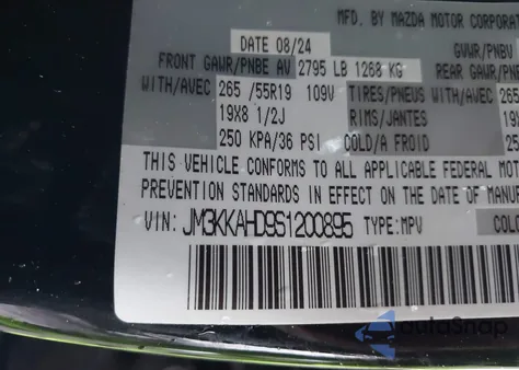 2025 Mazda Cx-90 Select z USA, uszkodzony, nr VIN JM3KKAHD9S1200895